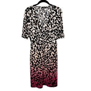APT. 9 / pink black ombre geometric printed short sleeve wrap dress / M